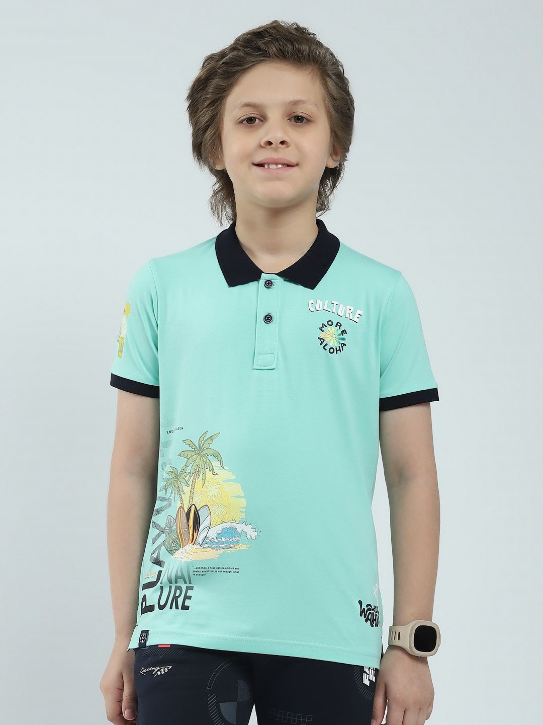 Monte Carlo Boys Tropical Printed Pollo Collar Cotton T-shirt