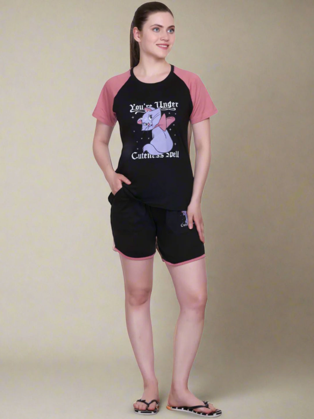 White Moon Women Cartoon Characters  Printed Night suit