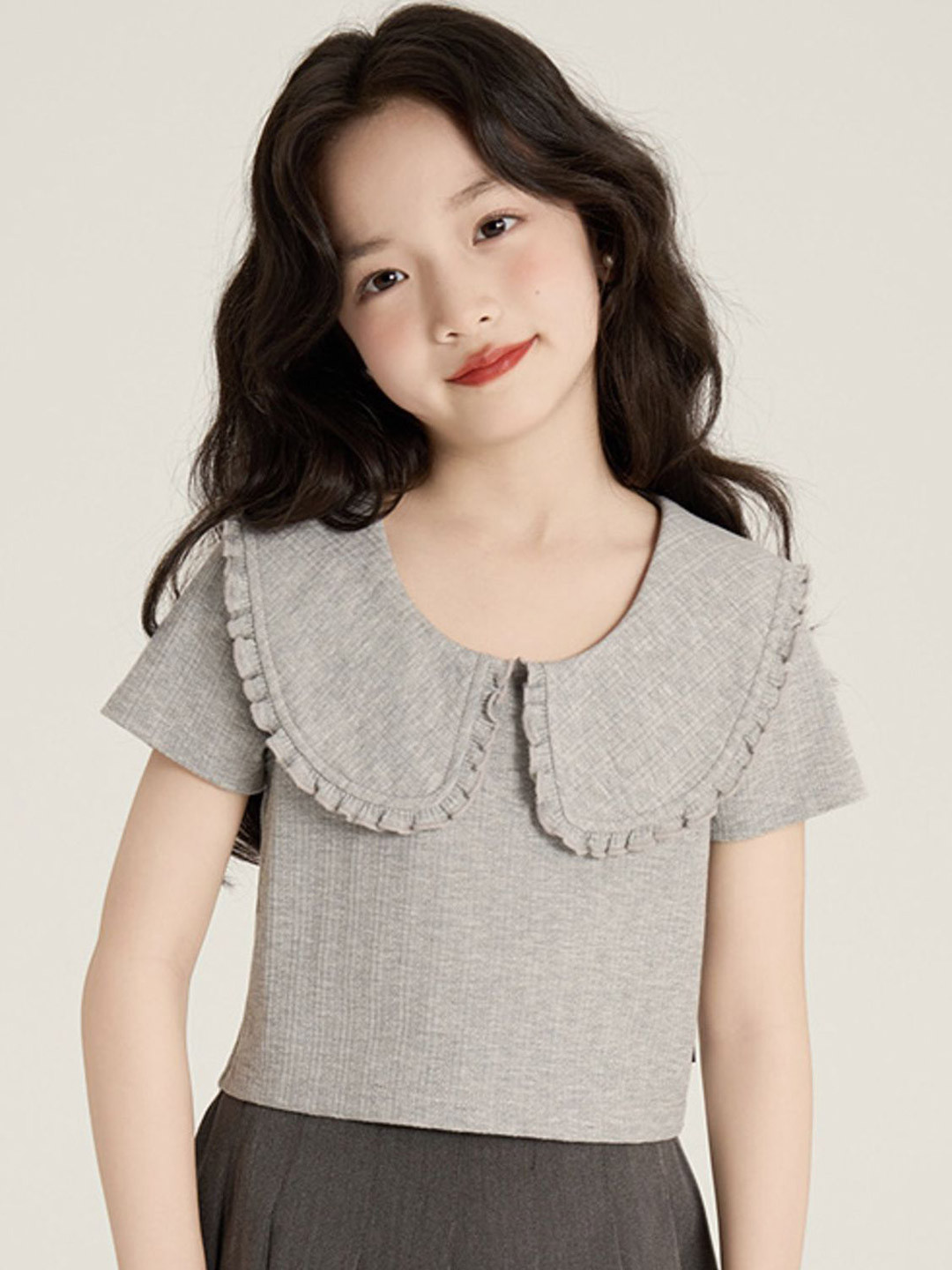 LULU & SKY Girls Above the Keyboard Collar Short Sleeves Top
