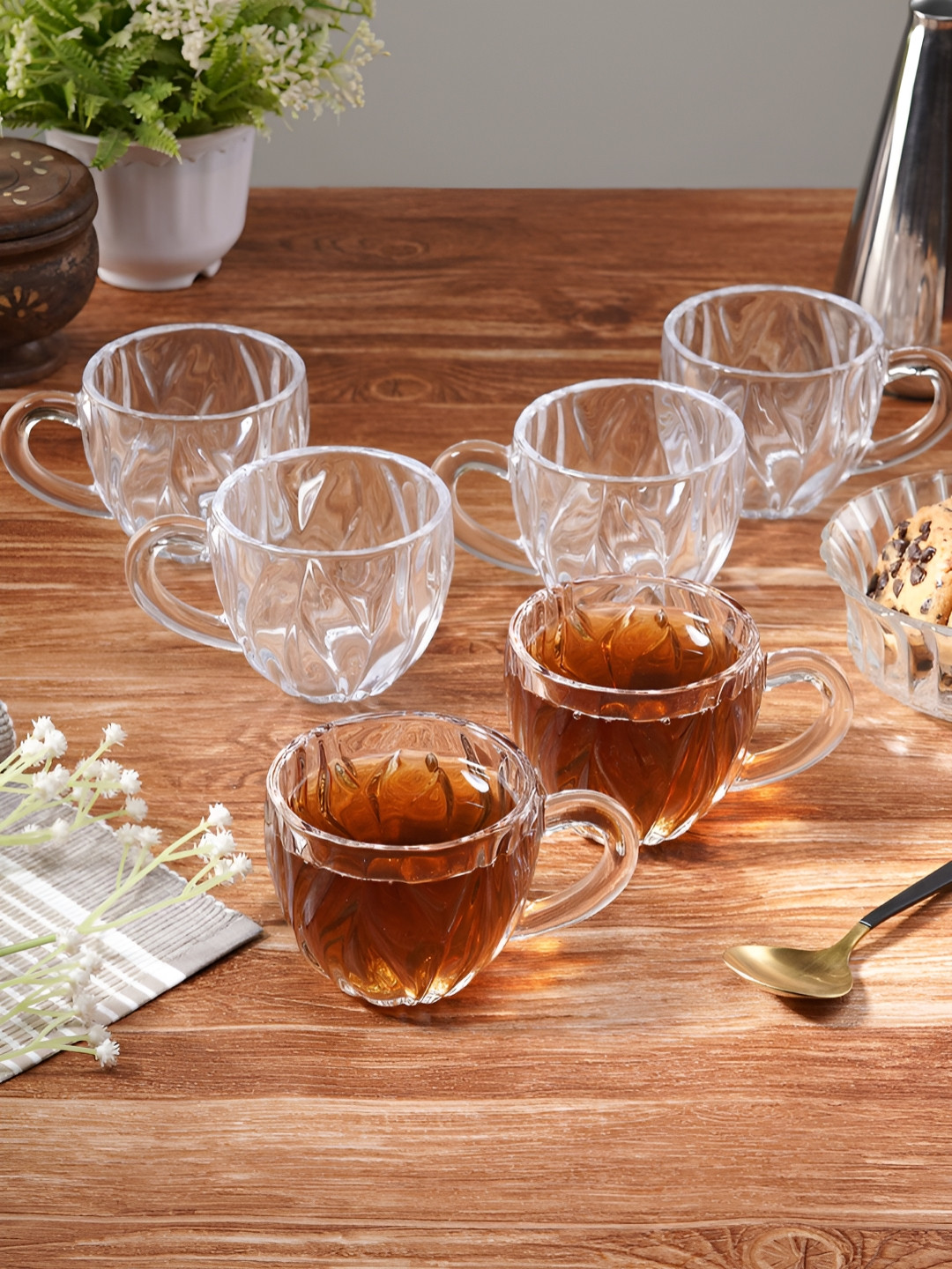 CDI Tea Series Transparent Textured Glass Microwave Safe 6 Piece Mugs-160ml