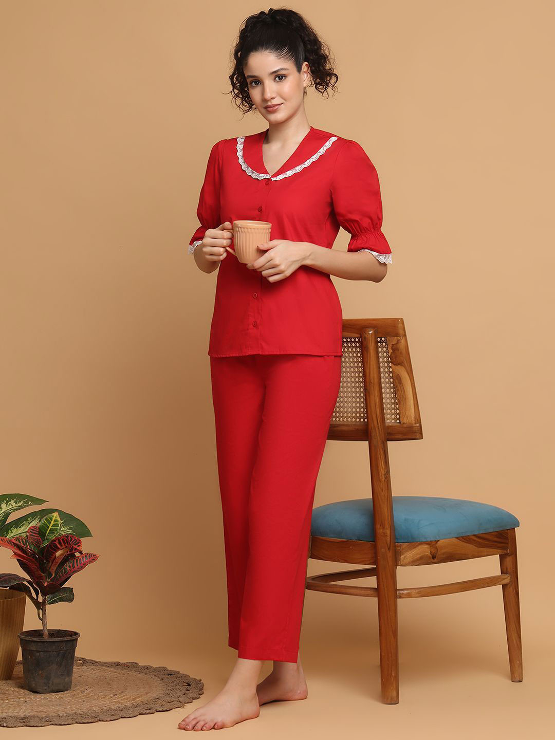 BLANC9 Women Solid V-Neck Night suit