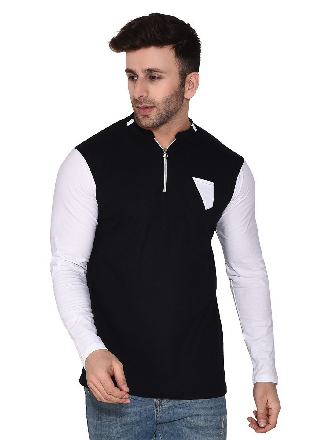 Blisstone Colourblocked Henley Neck Long Sleeves Slim Fit T-shirt