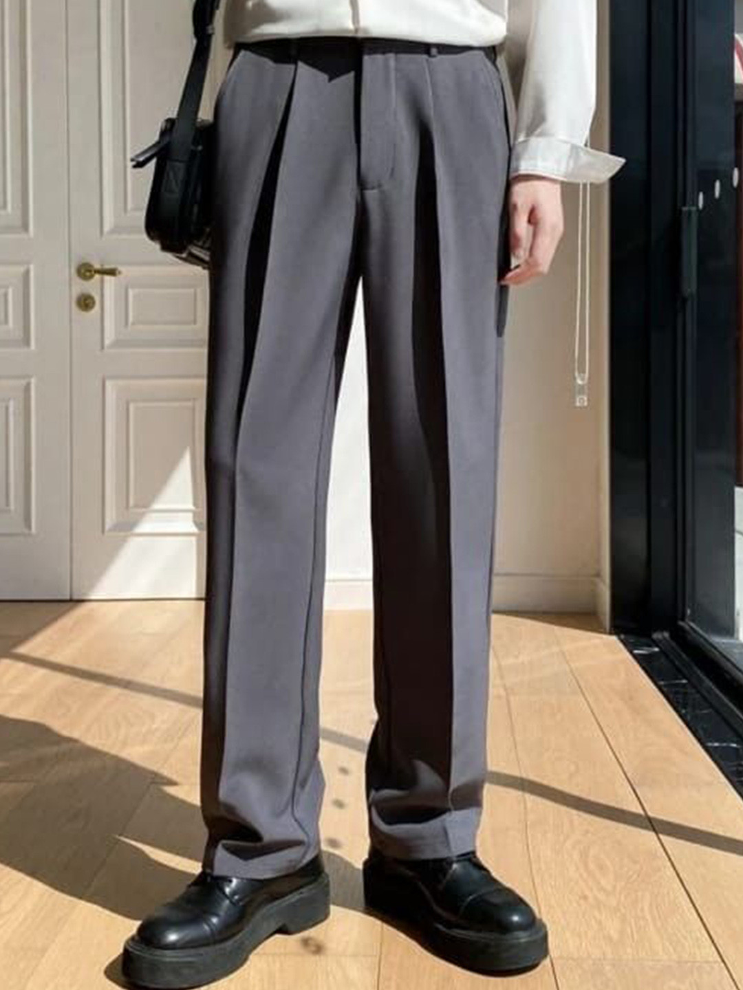 BROADSTAR Men Smart Loose Fit Mid-Rise Korean Trousers - Image 1