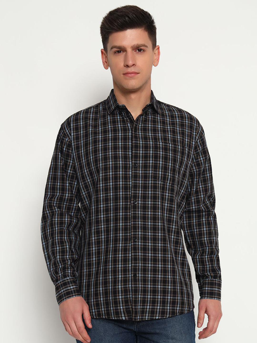 BUSCOTT Tartan Checked Long Sleeves Cotton Shirt