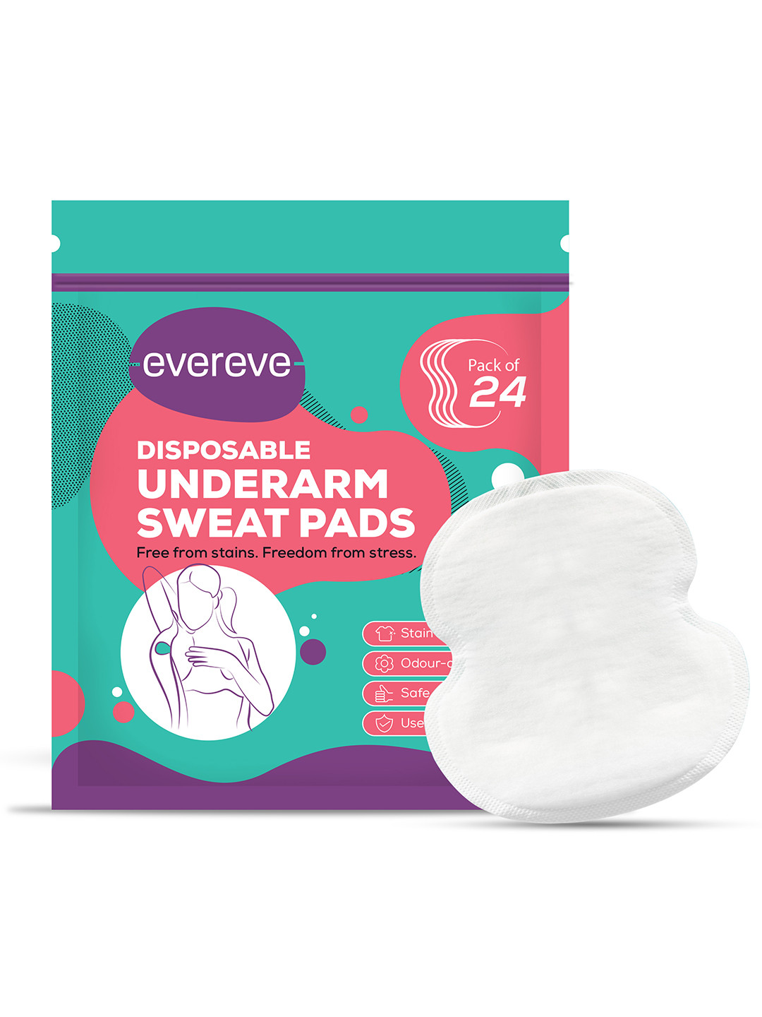 EverEve Sweat Absorbent & Odour Control Disposable Underarm Sweat Pads - 24-Pieces