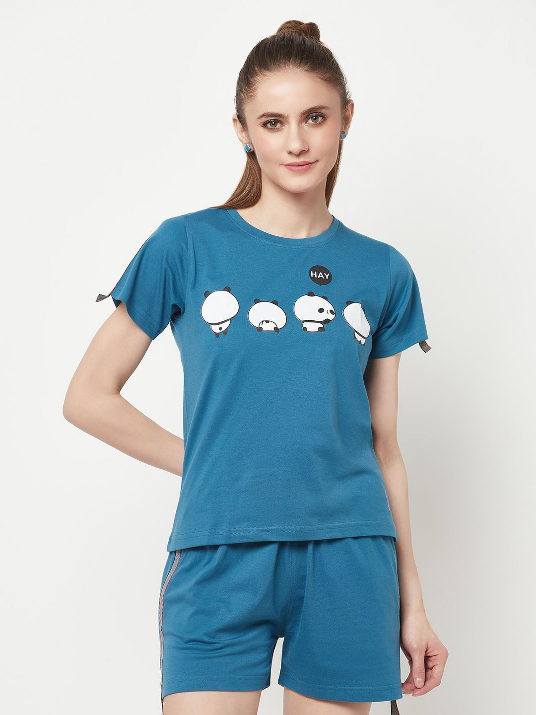 MX Miazi Xchange Graphic Printed Round Neck Short Sleeves Pure Cotton T-shirt With Shorts