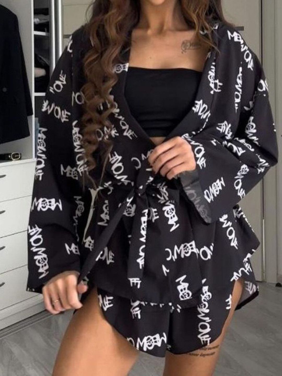 DressBerry Square Neck Top & Printed Shrug With Printed Shorts Co-Ords
