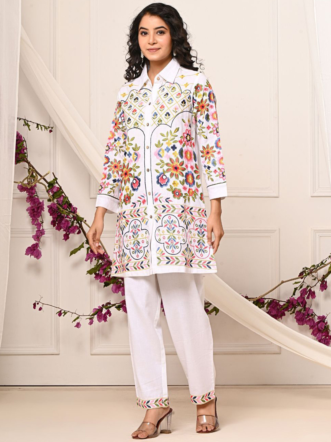 Zolo Label Tropical Bloom Embroidered Co-ord Set