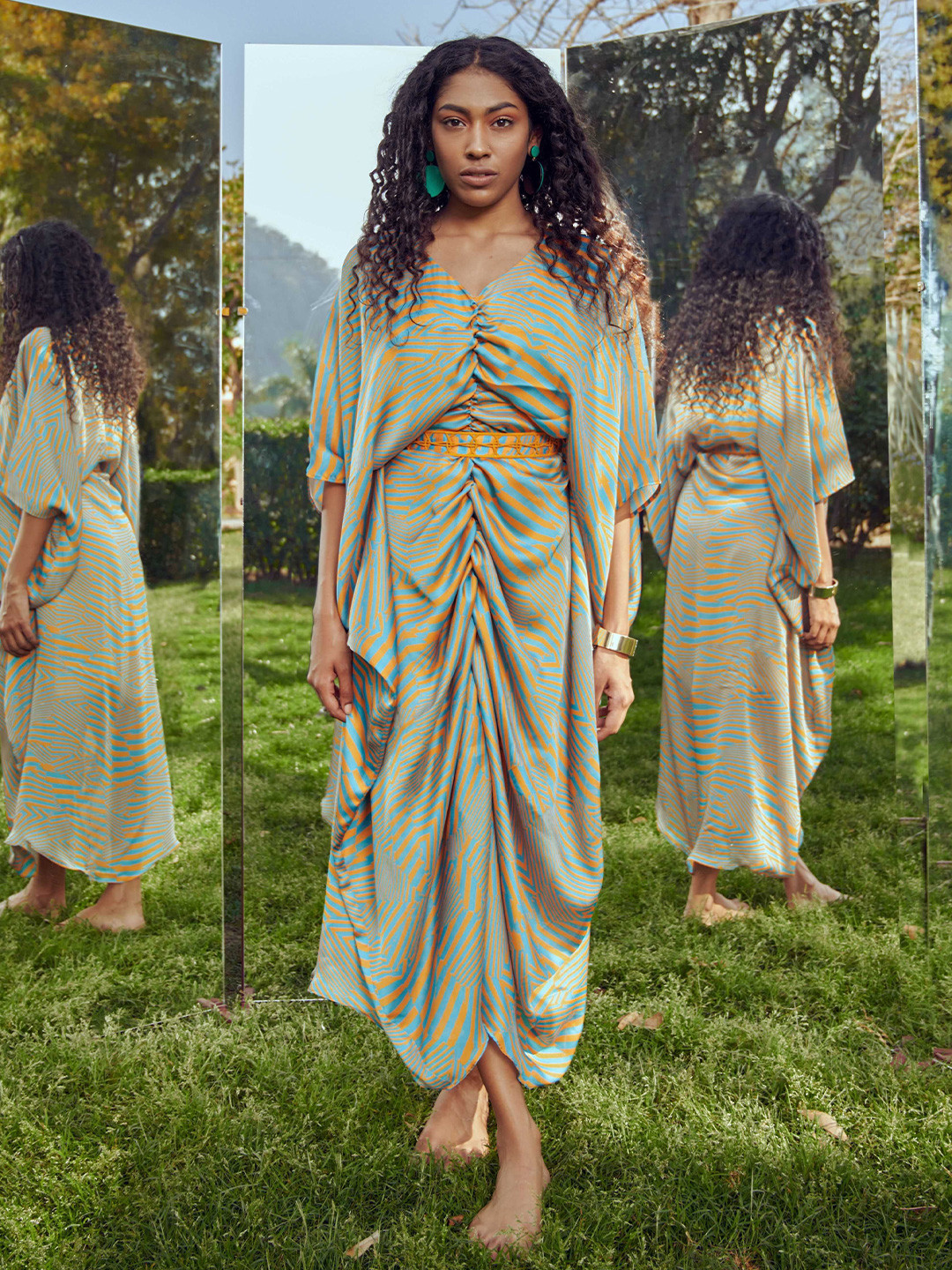 Mamicha Women Batwing Sleeves Satin Kaftan Dress