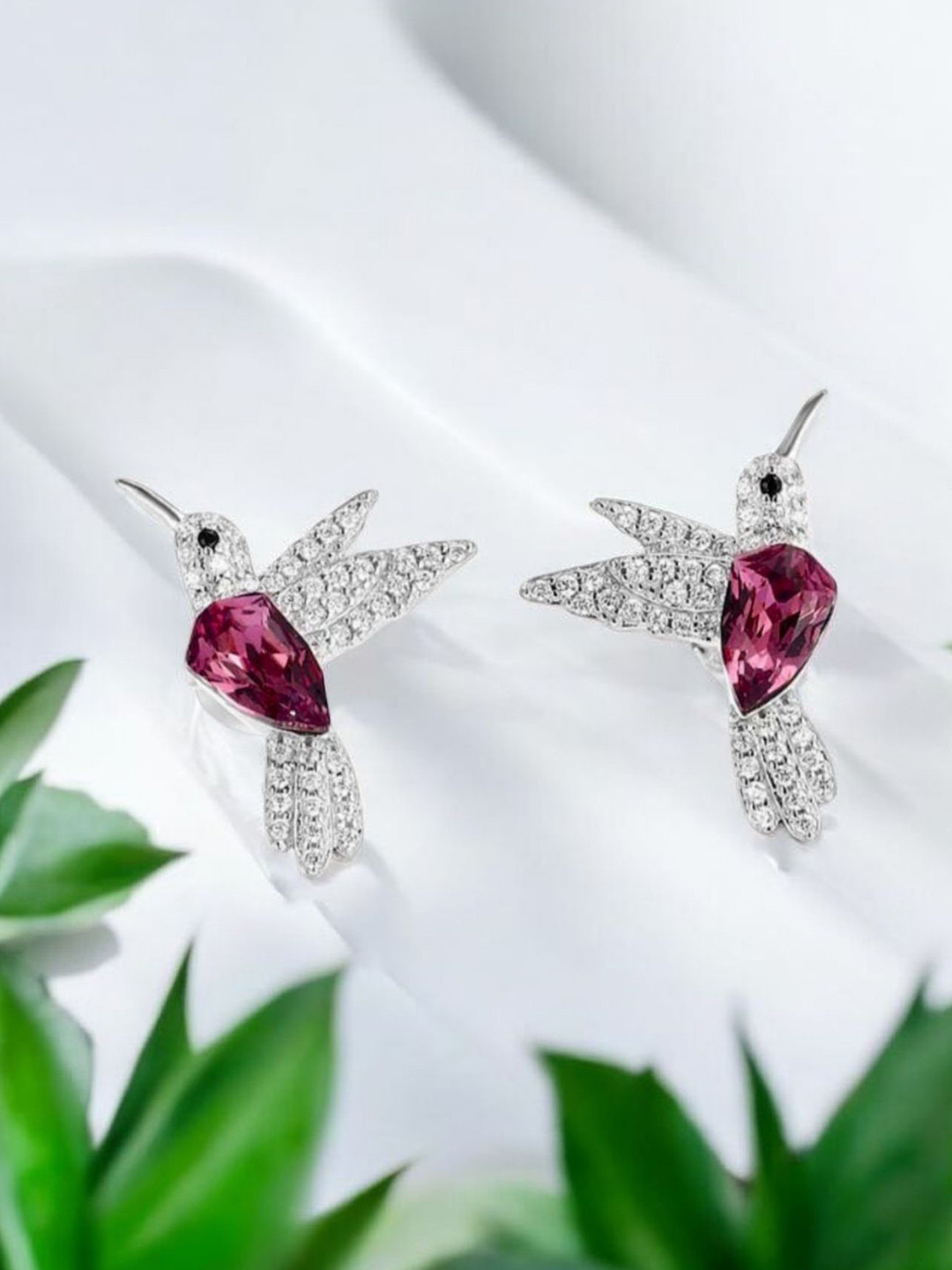 SilverAura 925 Women Hummingbird Contemporary Hoop Earrings