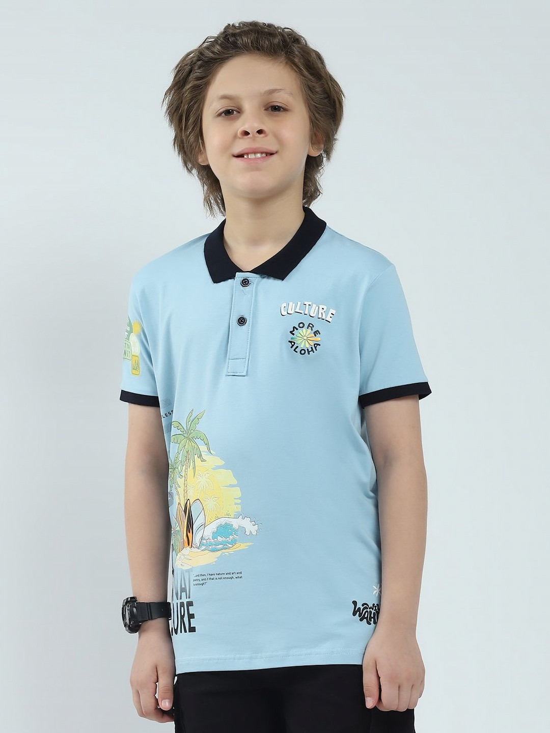 Monte Carlo Boys Tropical Printed Pollo Collar Cotton T-shirt