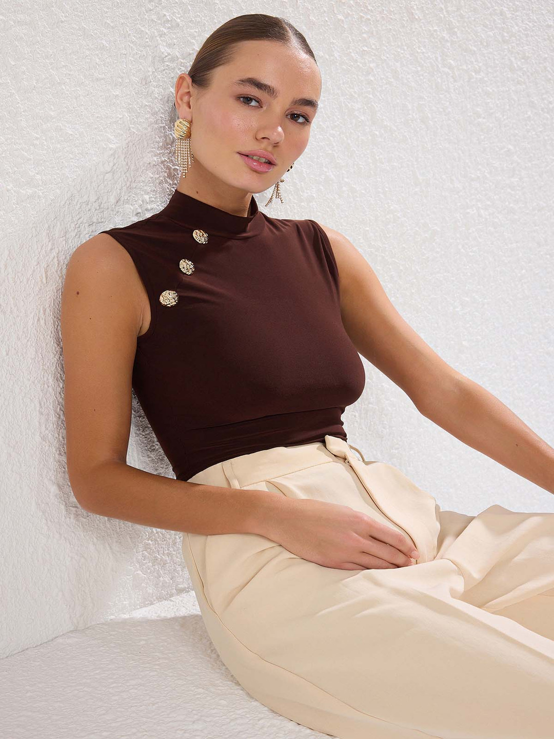 Trendyol Women Turtle Neck Fitted Sleeveless Stylish Cotton Top