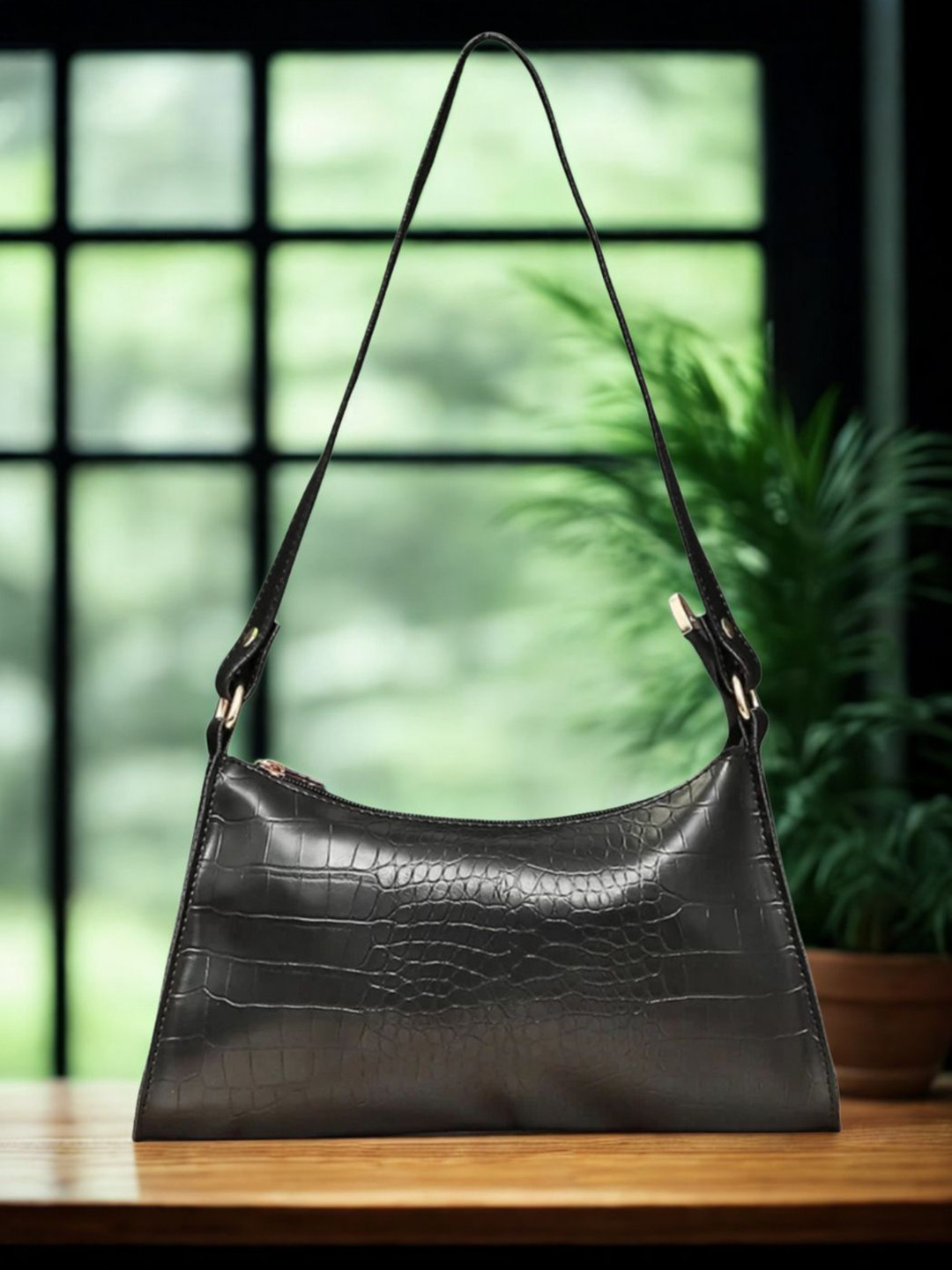 LIKE STYLE Textured PU Half Moon Sling Bag