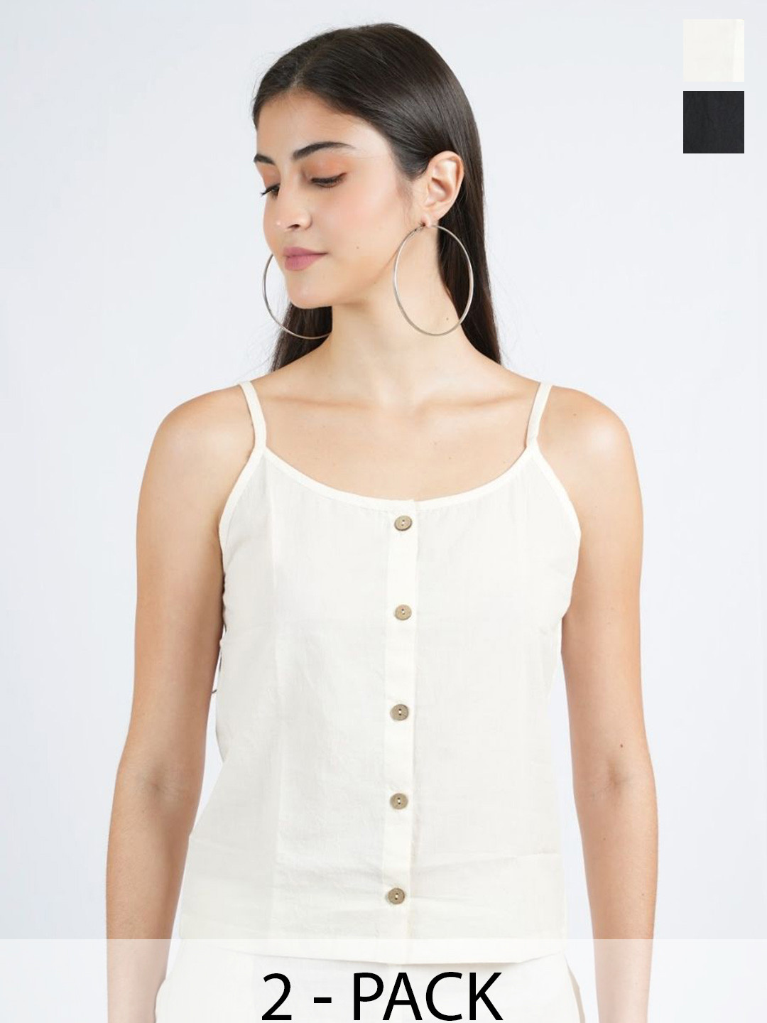 Banana Labs Women Pack of 2 Shoulder Straps Cotton Cami Top