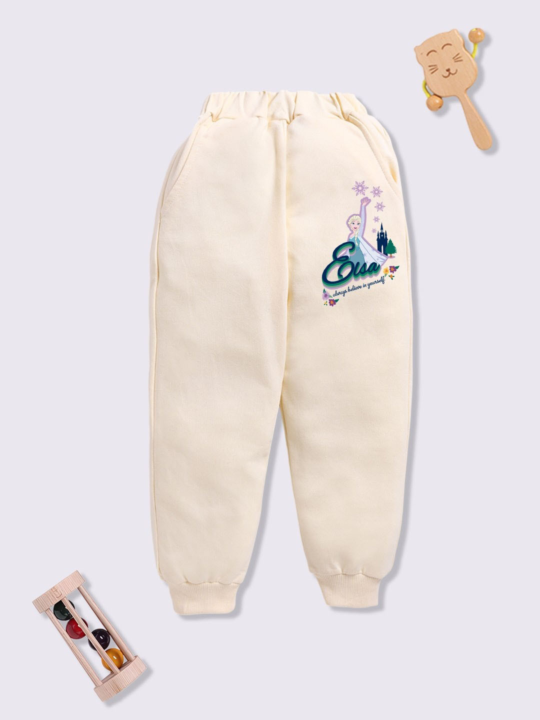 YK Disney Girls Elsa Printed Cotton Joggers