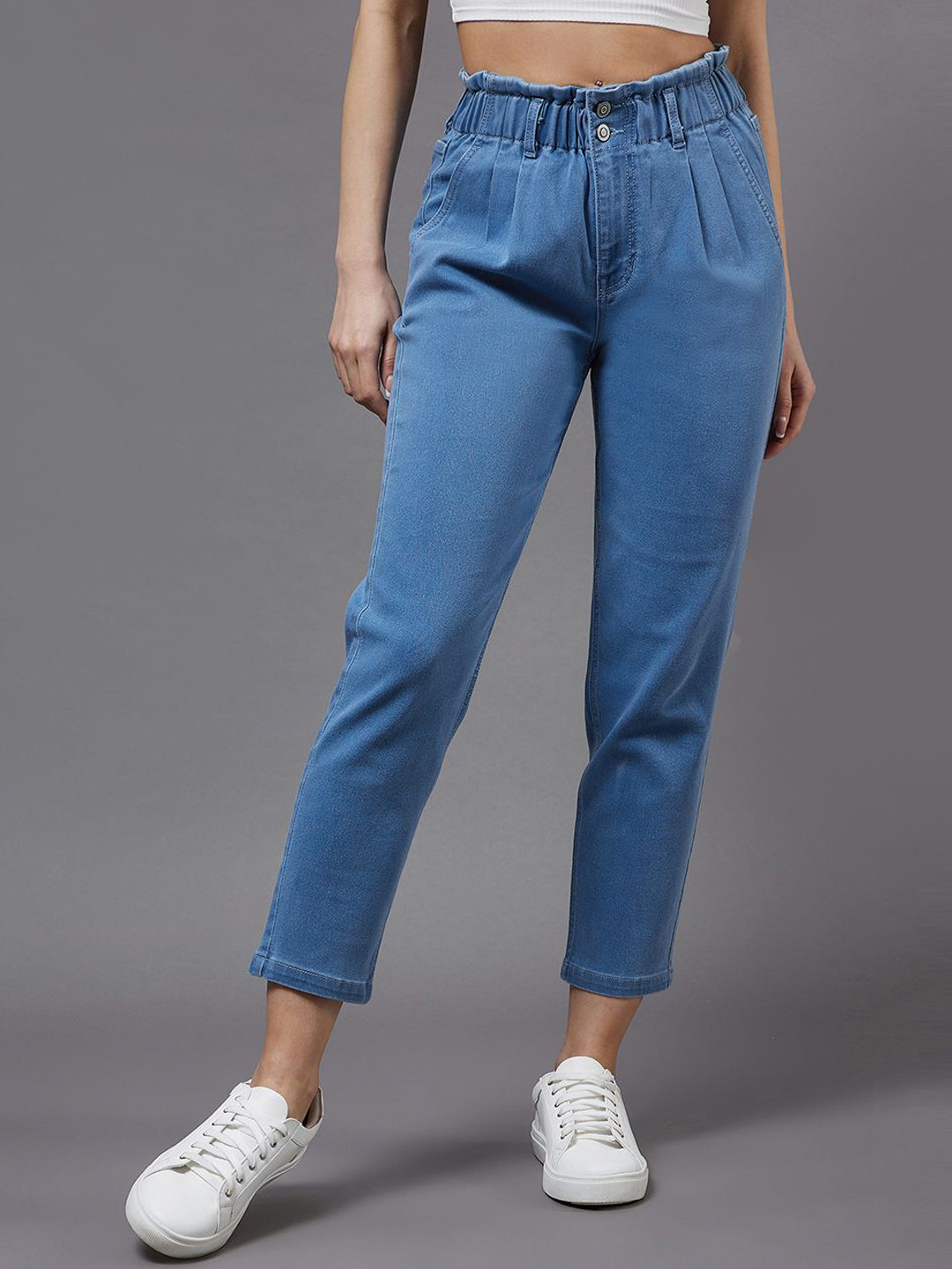 Miss Chase Women Tapered Fit High-Rise Light Fade Stretchable Jeans