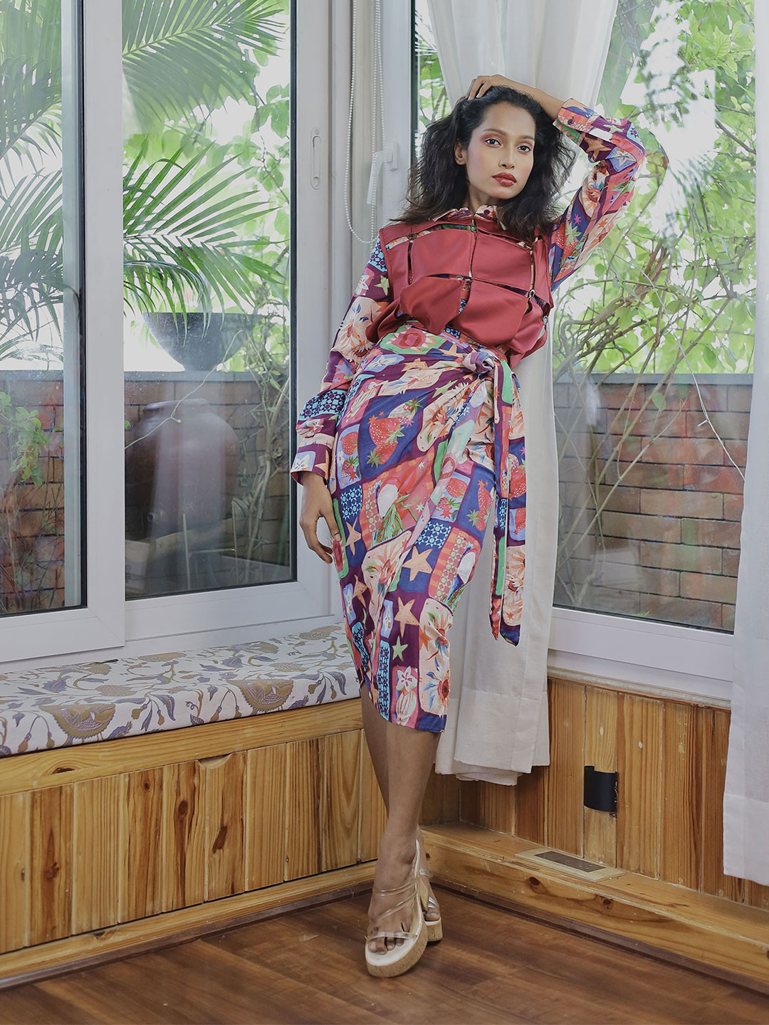 Boho Panache Fiesta Moisac Printed Shirt With Skirt & Jacket