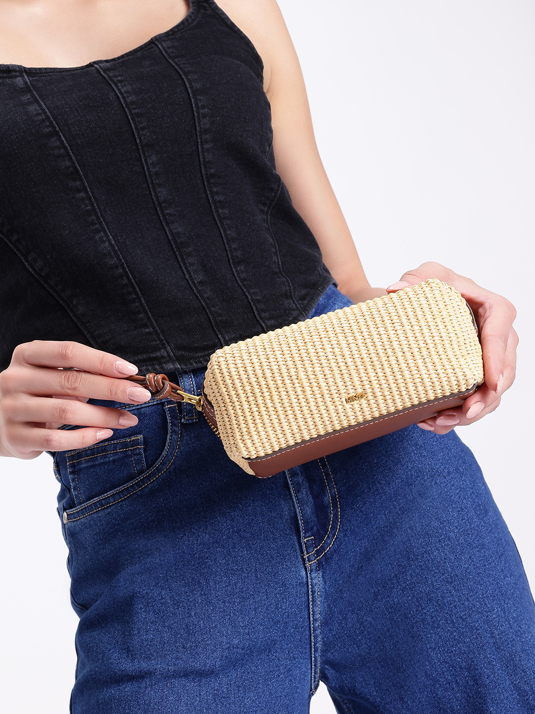 MANGO Women Textured Raffia Effect Toiletry Travel Pouch