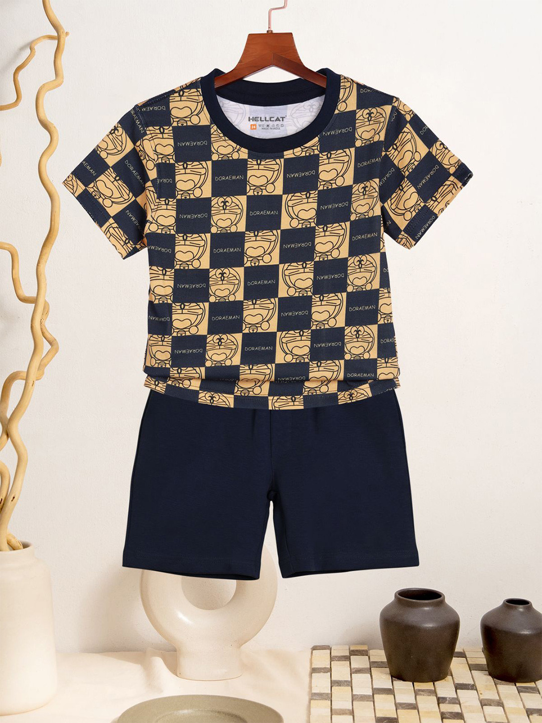 HELLCAT Boys Anime Printed Round Neck T-Shirt With Shorts