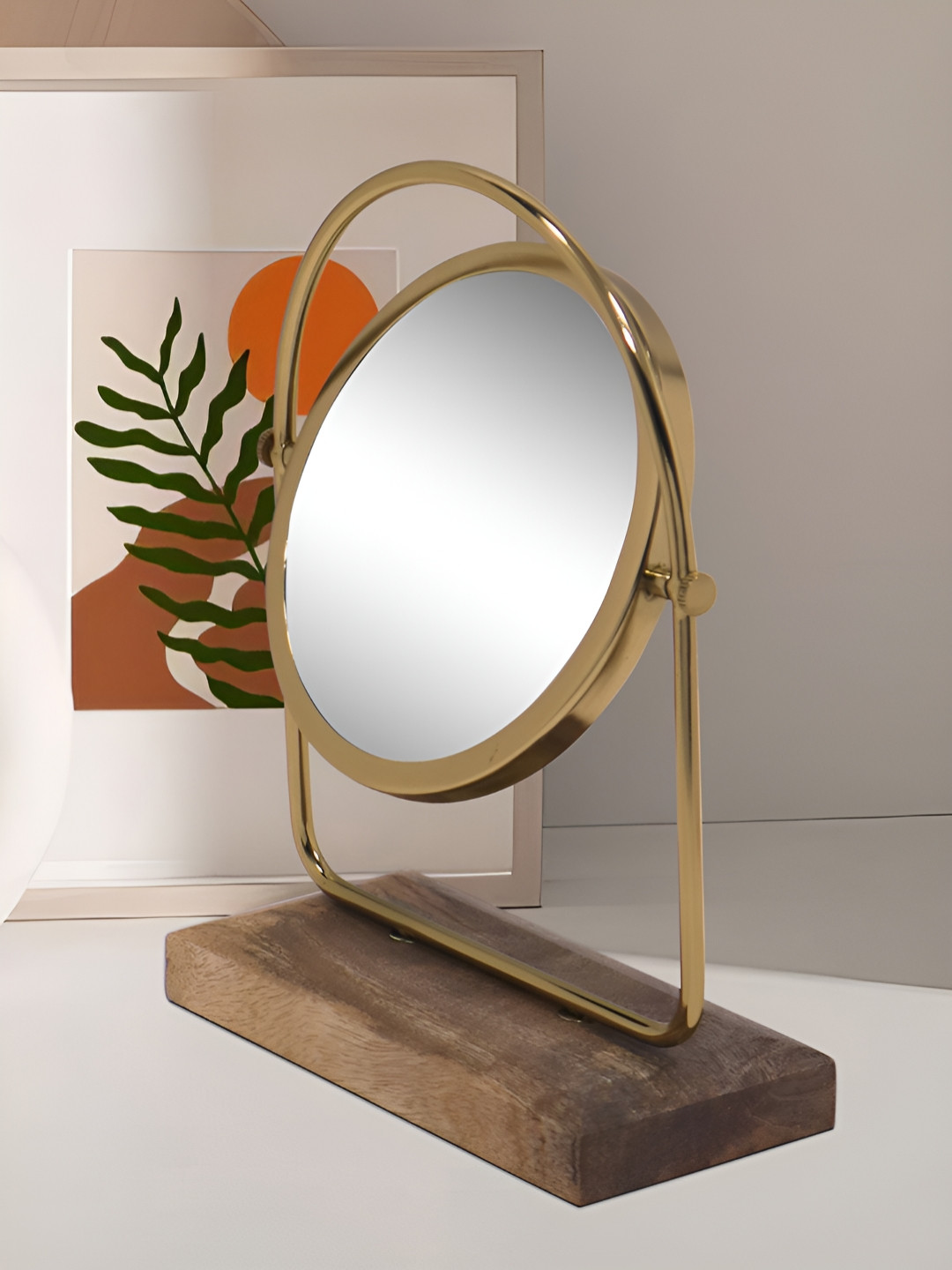 Metalsmith Gold Round Metal Table Top Mirror