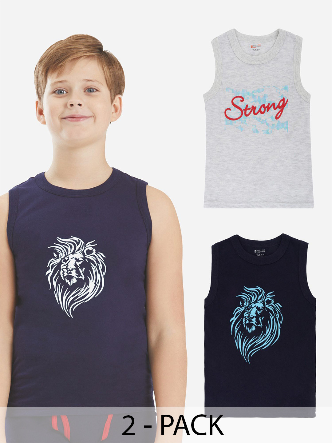 Bodycare Kids Boys Pack Of 2 Soft Breathable Sleeveless Cotton Vests KGA2016NVWH-60