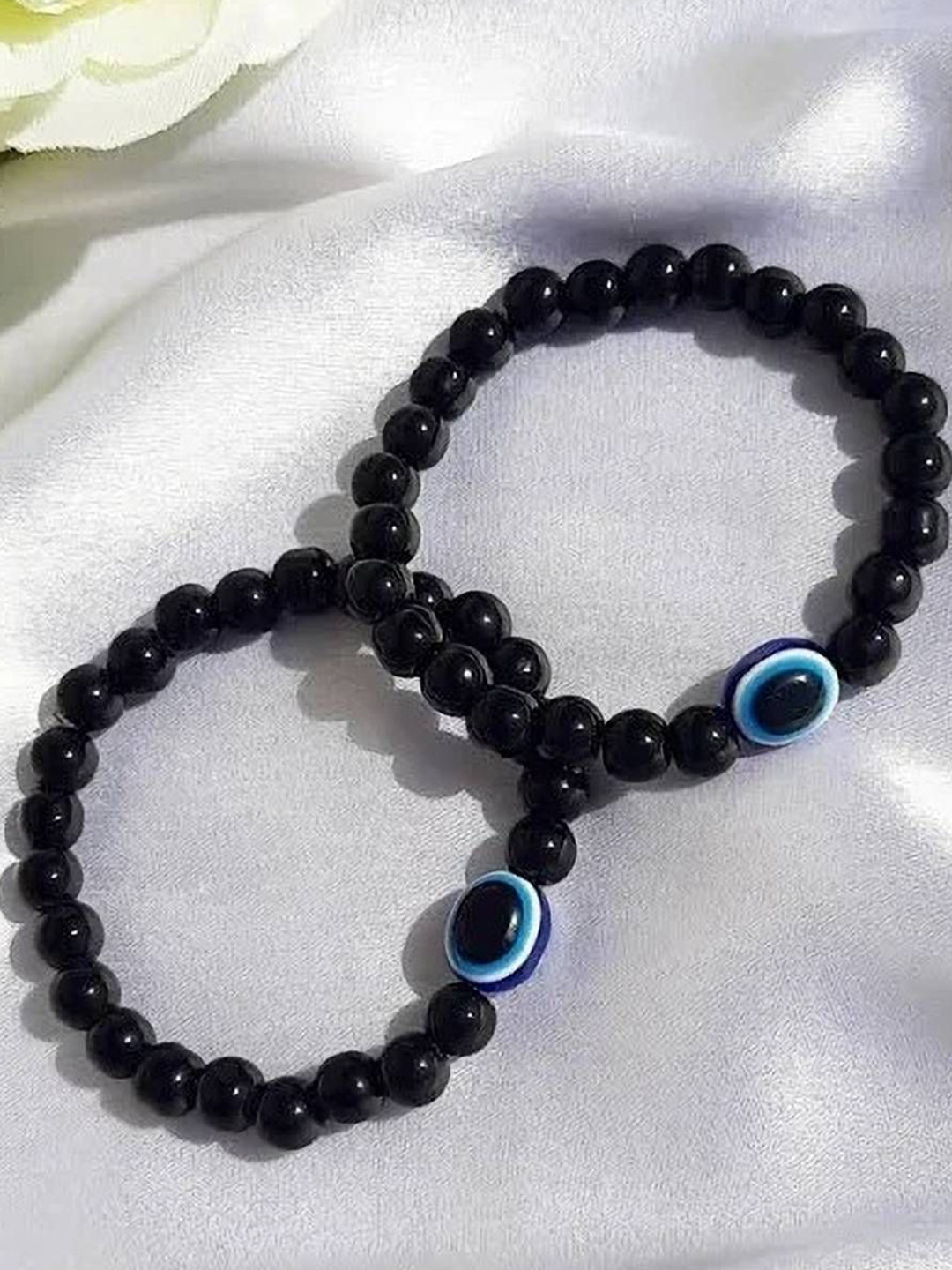 Omaya Jewelsn Unisex Set Of 2 Artificial Beaded Evil Eye Elasticated Bracelets