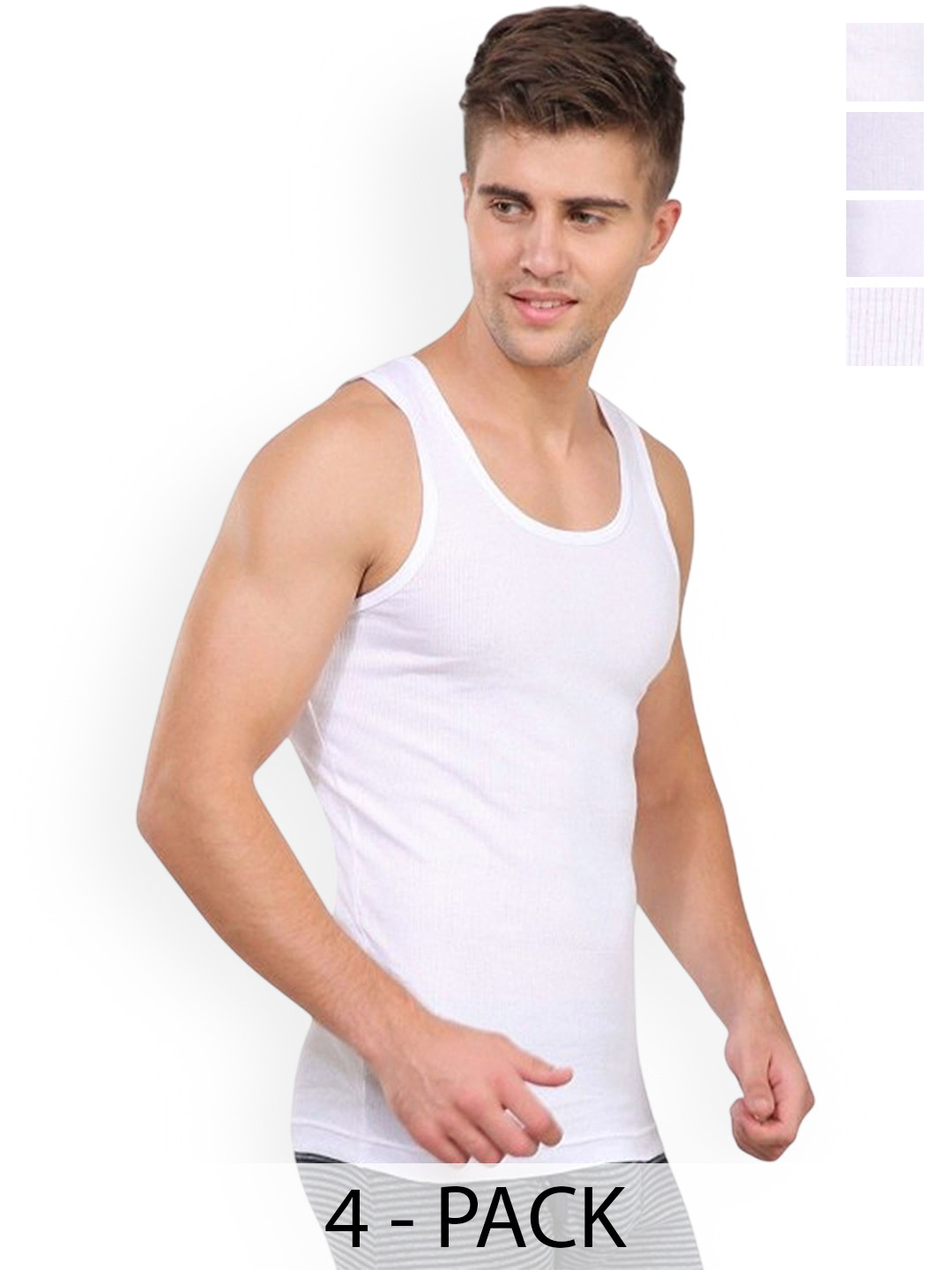 CAVENDERS Pack Of 4 Cotton Gym Vests soft White Premium quality Dno-v133st