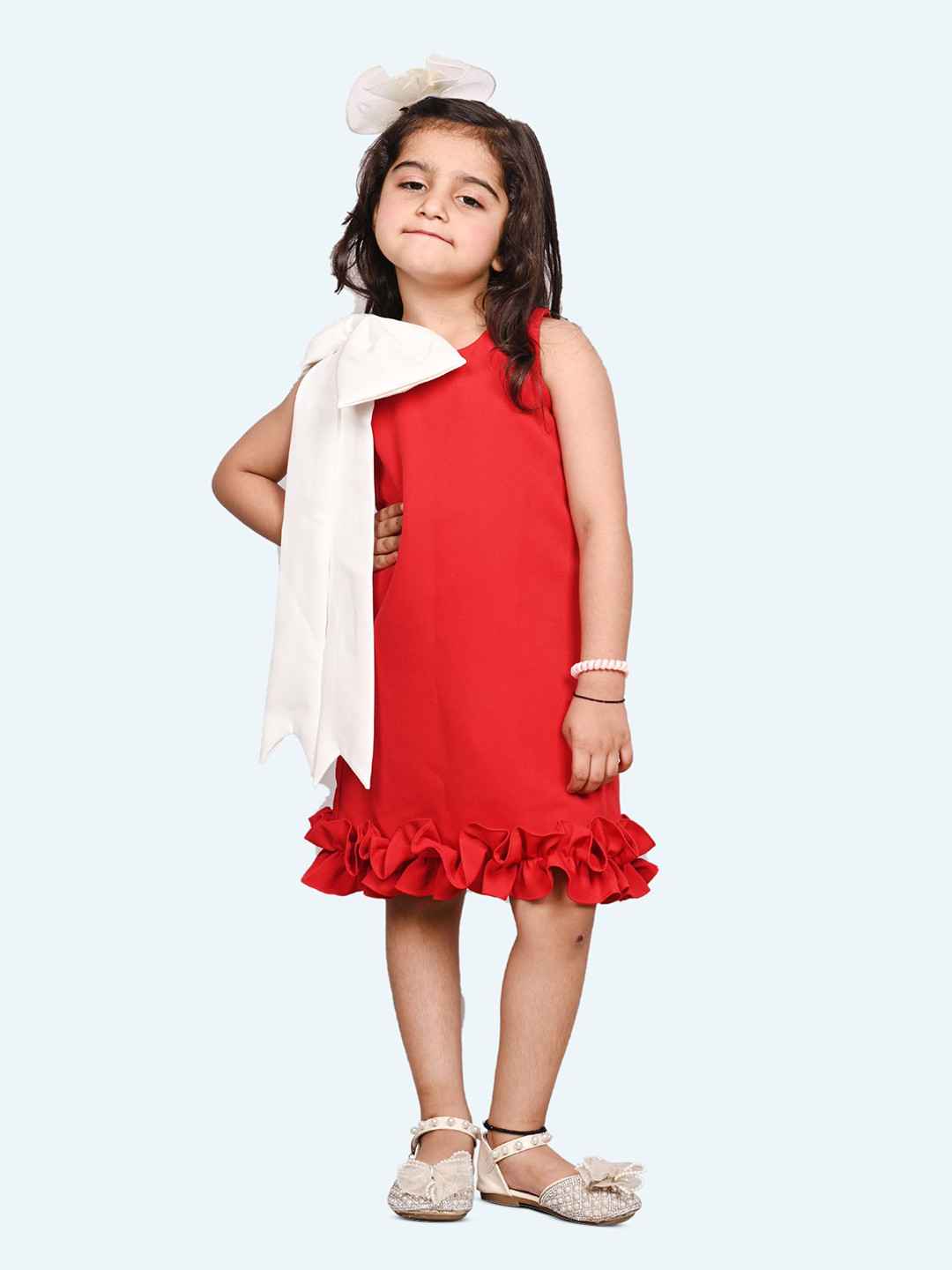 Modish Girl Cherry Red Ruffles Shift Dress