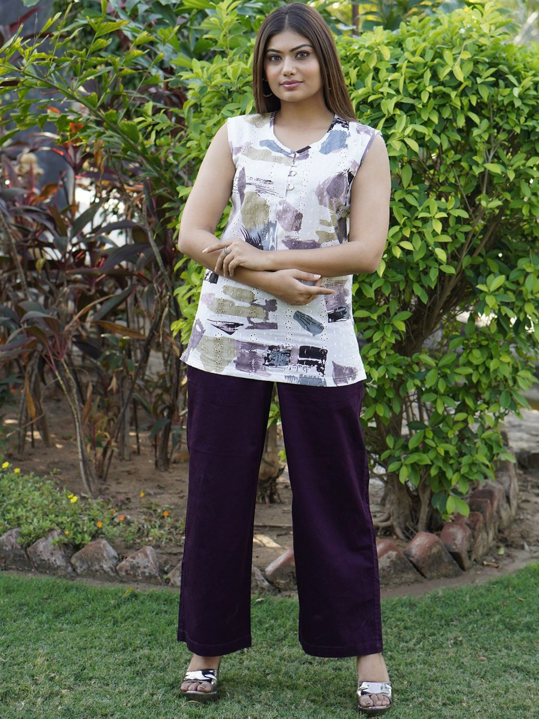 AC&F Senorita Abstract Printed Schiffli Co-Ord Set