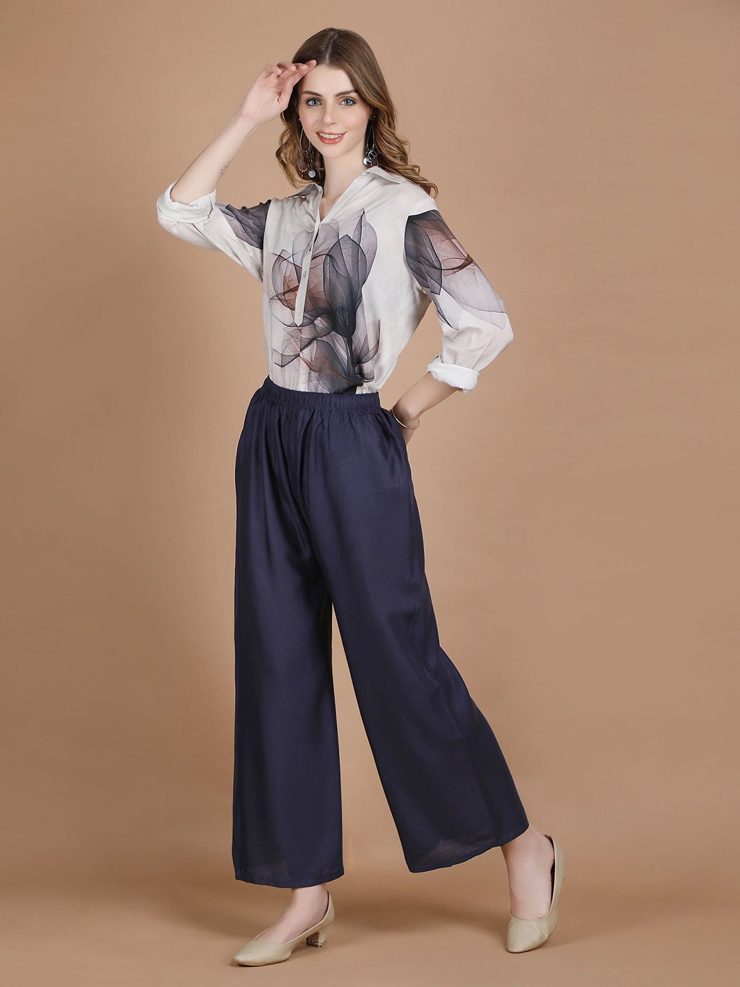 MICHAEL KOVLIN Women Ethnic Wide Leg Rayon Palazzo with Drawstring