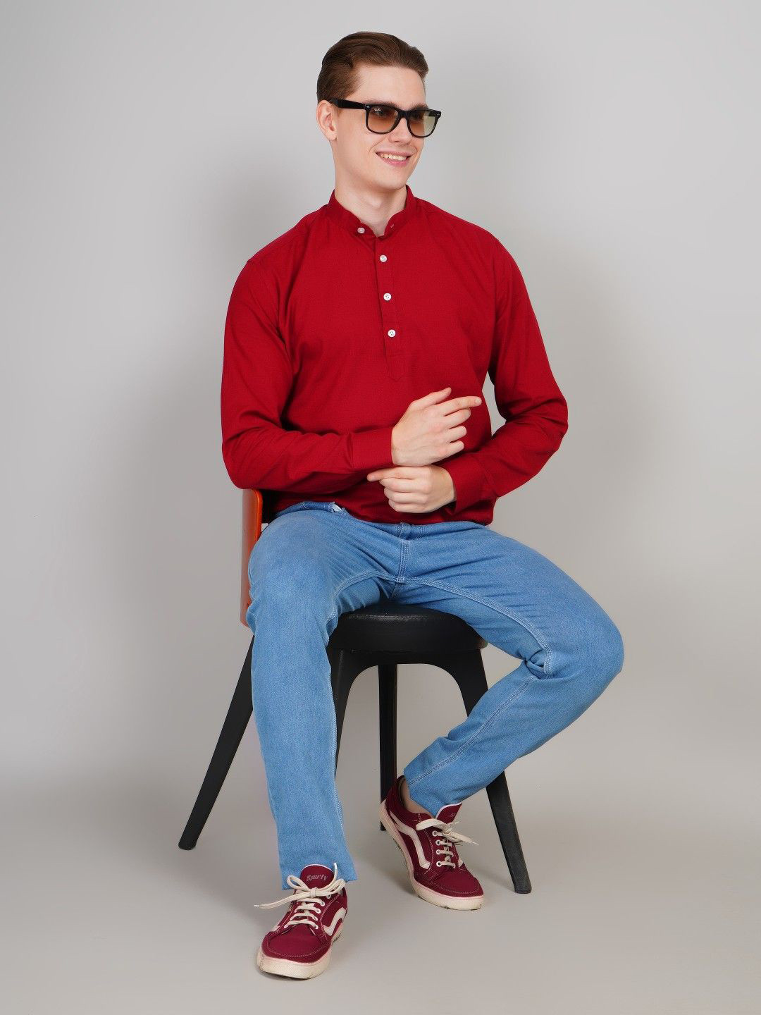 LOUIS MONARCH Band Collar Cotton A-Line Kurta