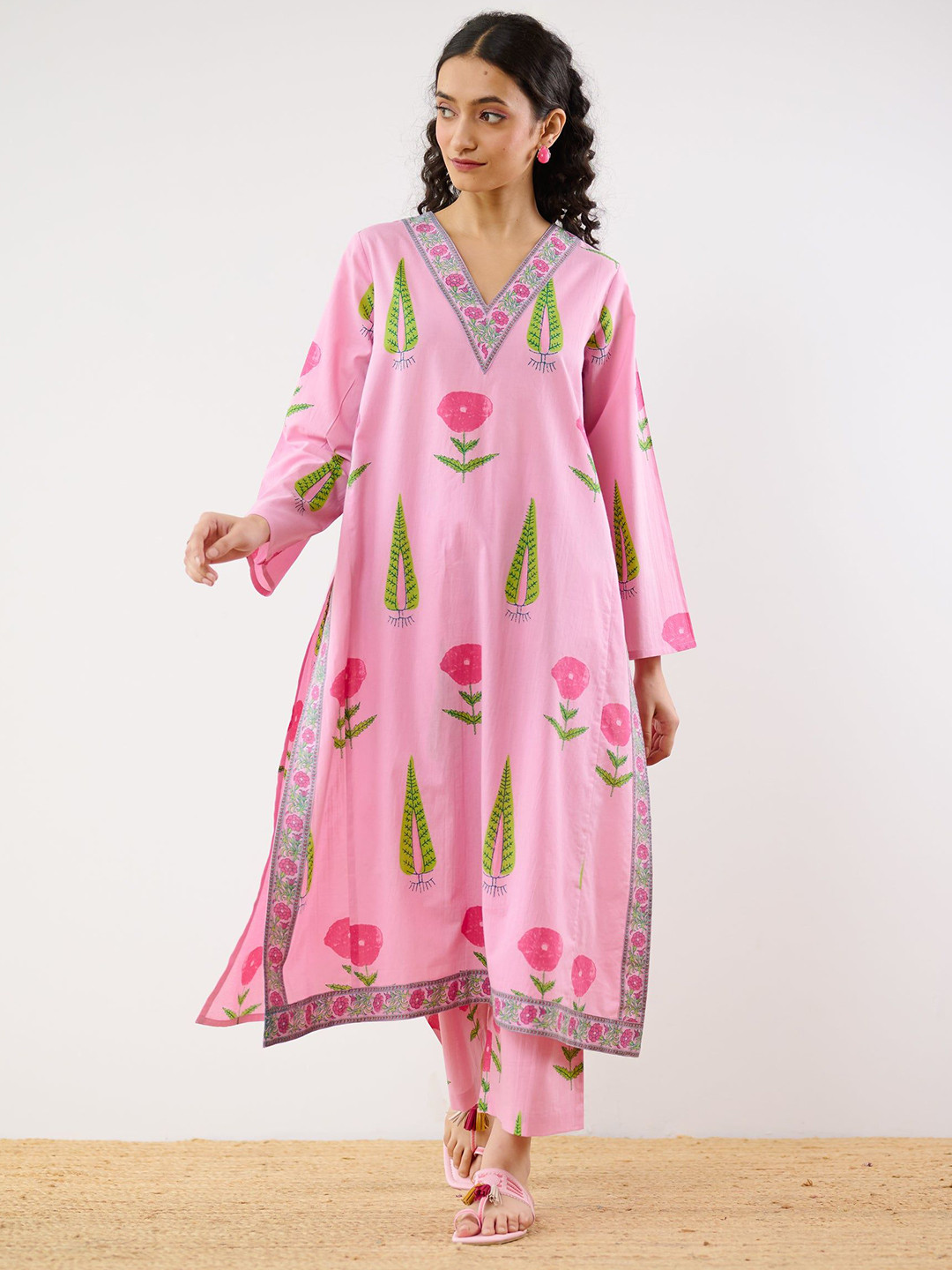Rustorange Women Begums Bagh Printed Kurta Set Baby Pink