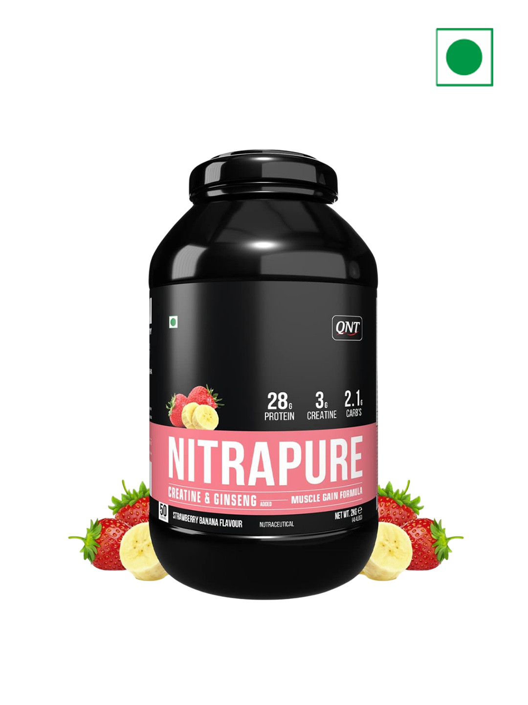 QNT Nitrapure Whey Protein Powder For Muscle Building - 2 Kg -  Strawberry Banana