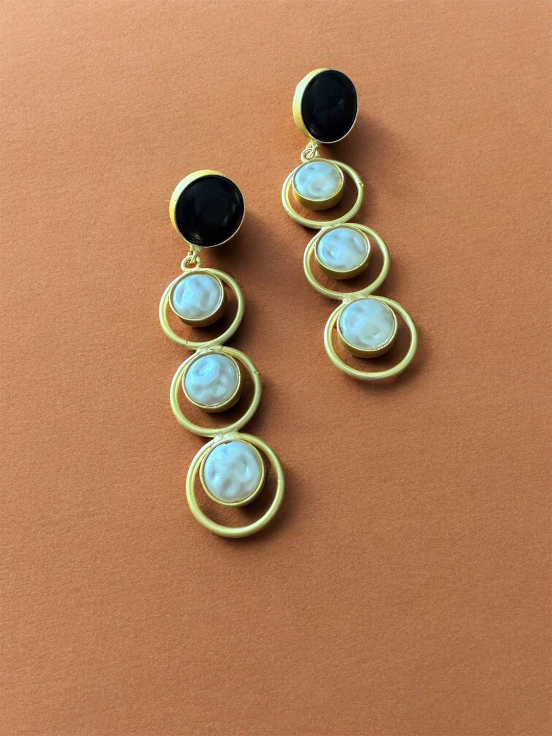 Rebekah Gold-Plated Contemporary Pearls Beaded Drop Earrings