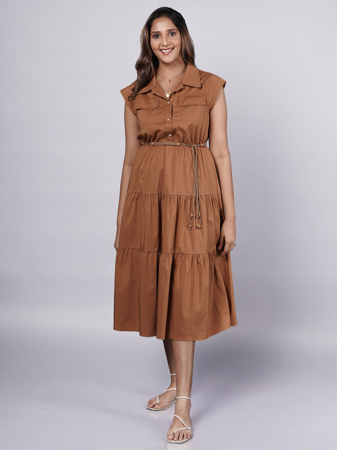 French Theory Tiered Shirt Midi Dress