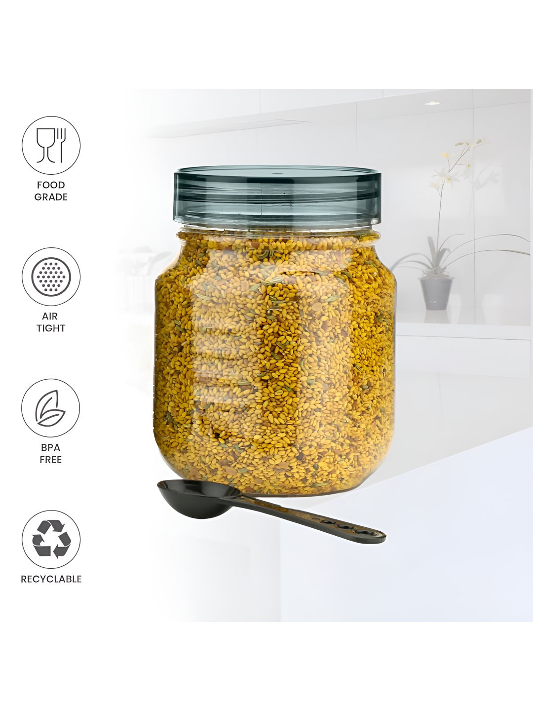 Aura Vintage Pet Transparent Plastic Air Tight 3 Piece Clip-On Jar-750ml