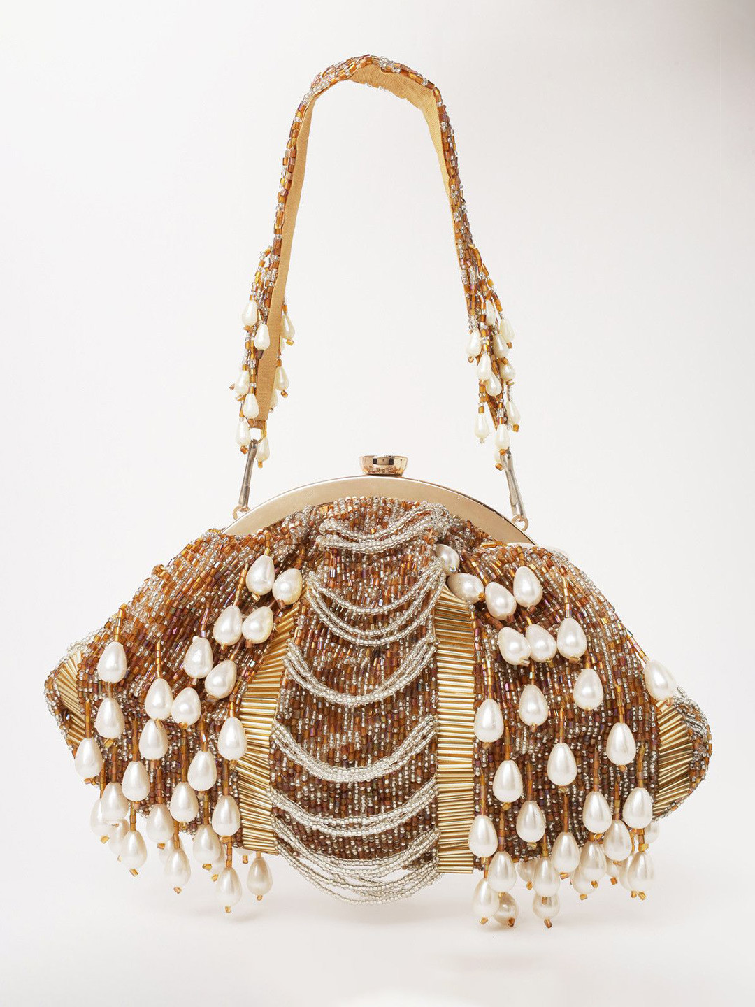 QAIDA FASHION Embellished Structured Twist Lock Handheld Bag