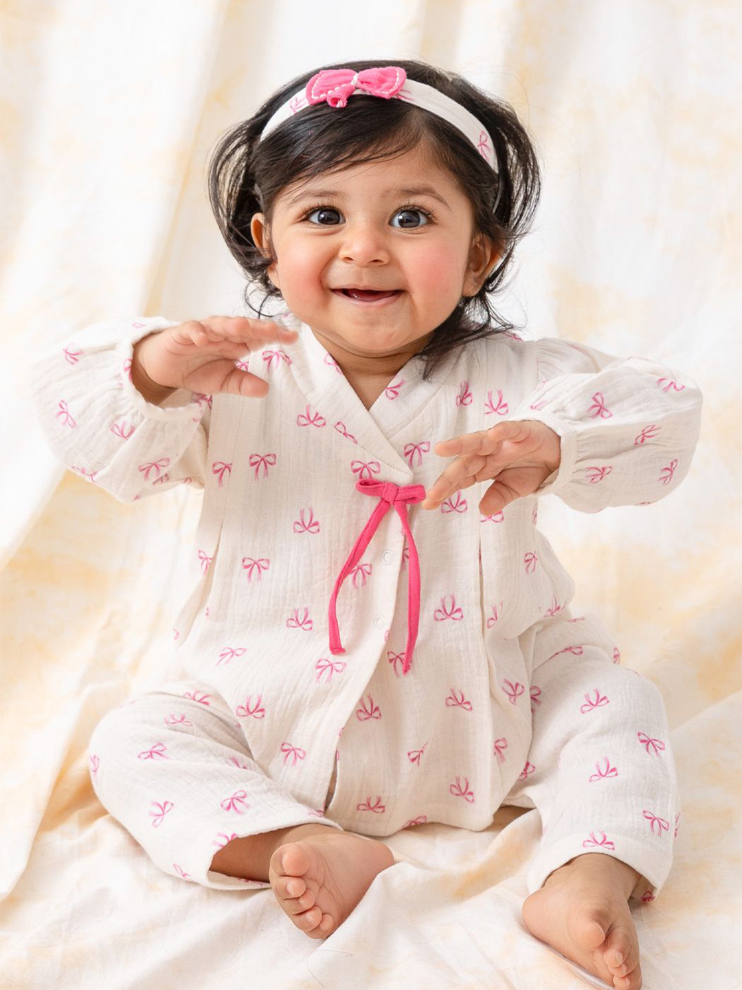 Tiber Taber Boys Bow Printed Pure Cotton Jhabla Set