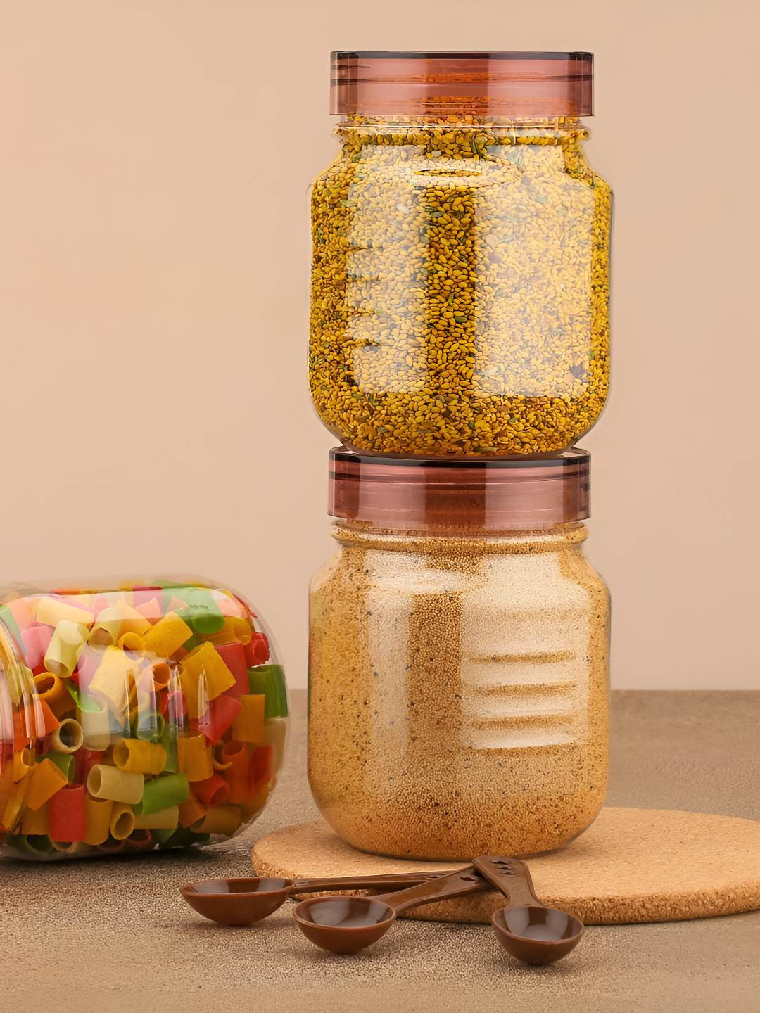 Aura Vintage Transparent Plastic Easy To Clean 6 Piece Clip-On Jar-750ml