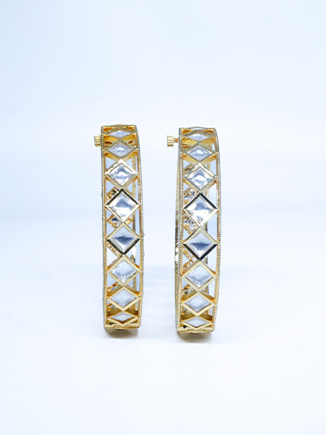 PATWA TRADERS Set Of 2 24K Gold-Plated Kundan Studded Bangles