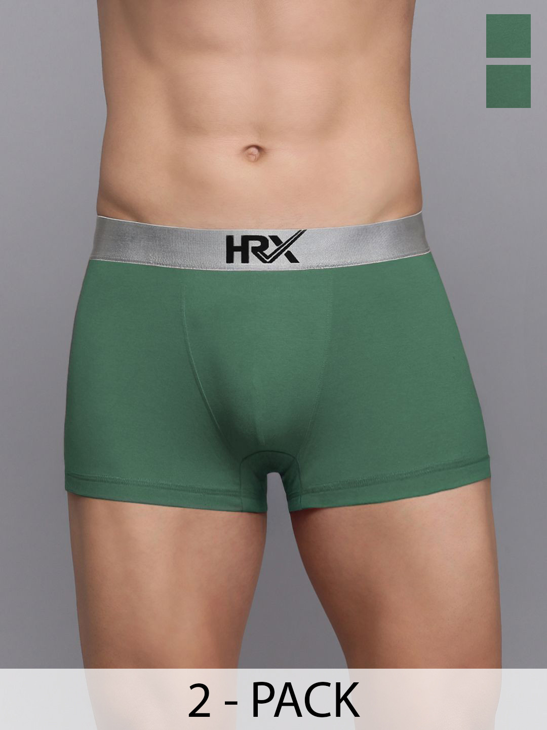 HRX by Hrithik Roshan Pack Of 2 Pure Cotton Trunks HRX_TRK_001_GN/EB/_2PC