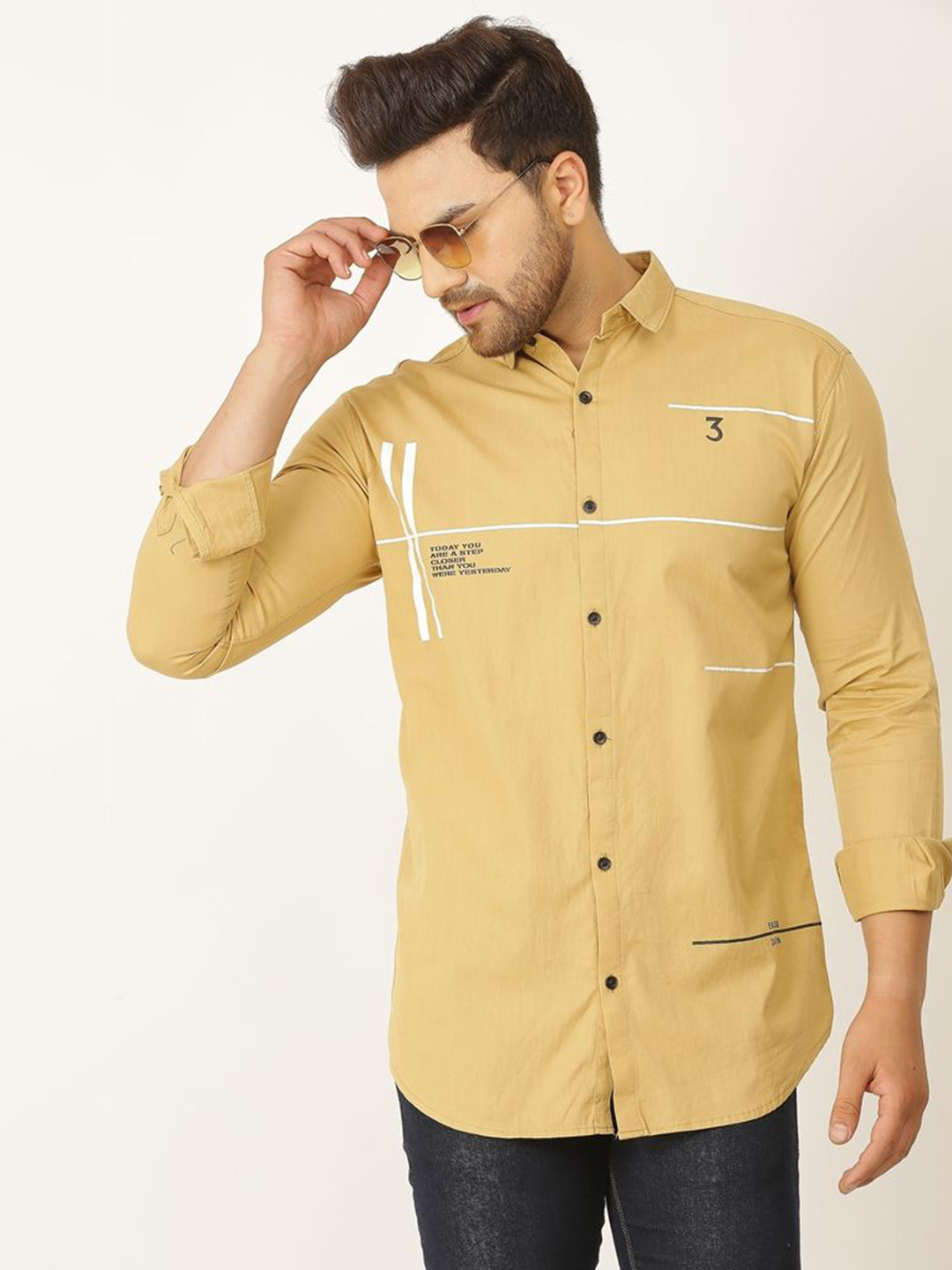 VED ELEGANT Classic Spread Collar Casual Shirt