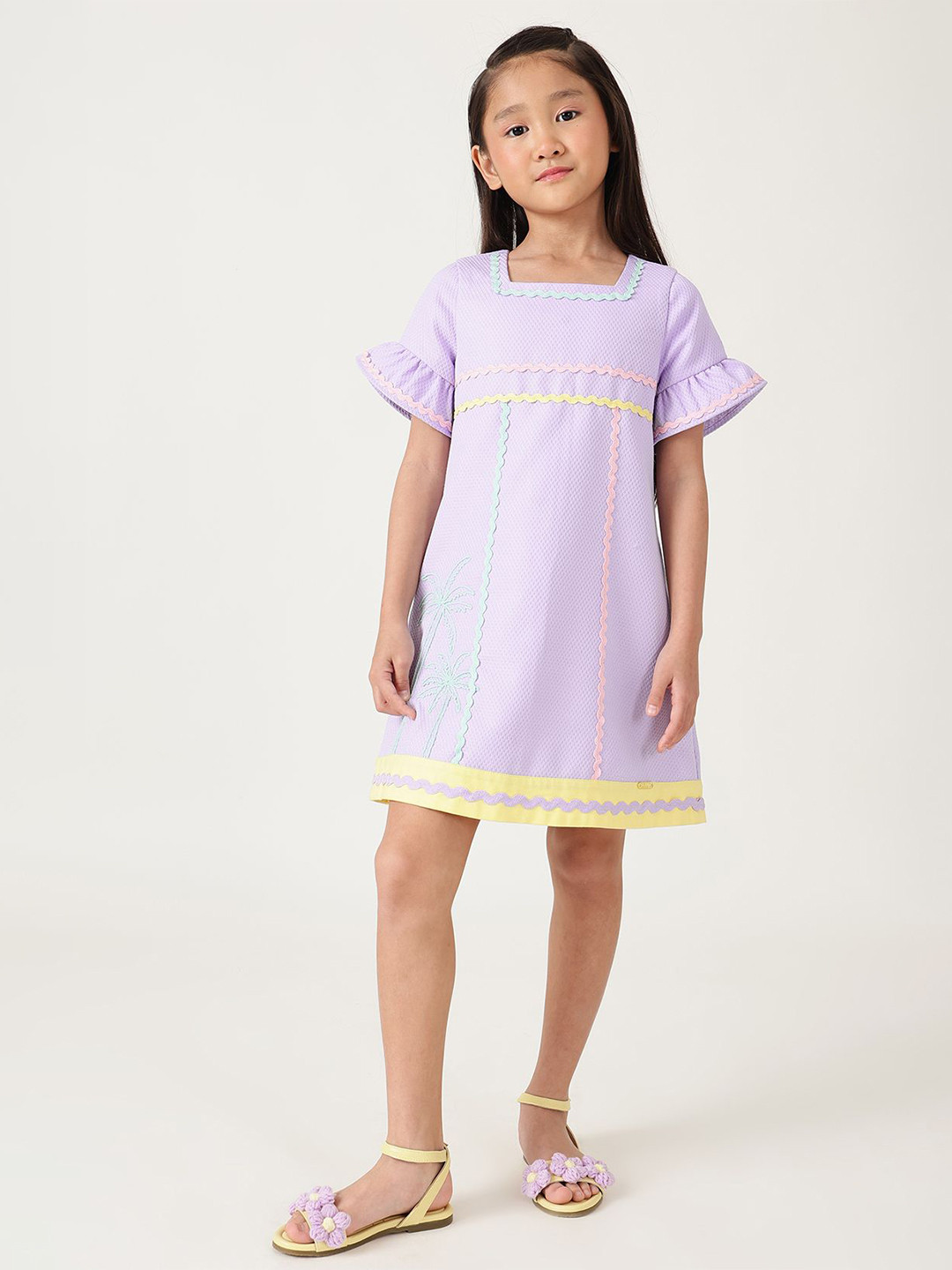 One Friday Girls Lilac Solid Dress