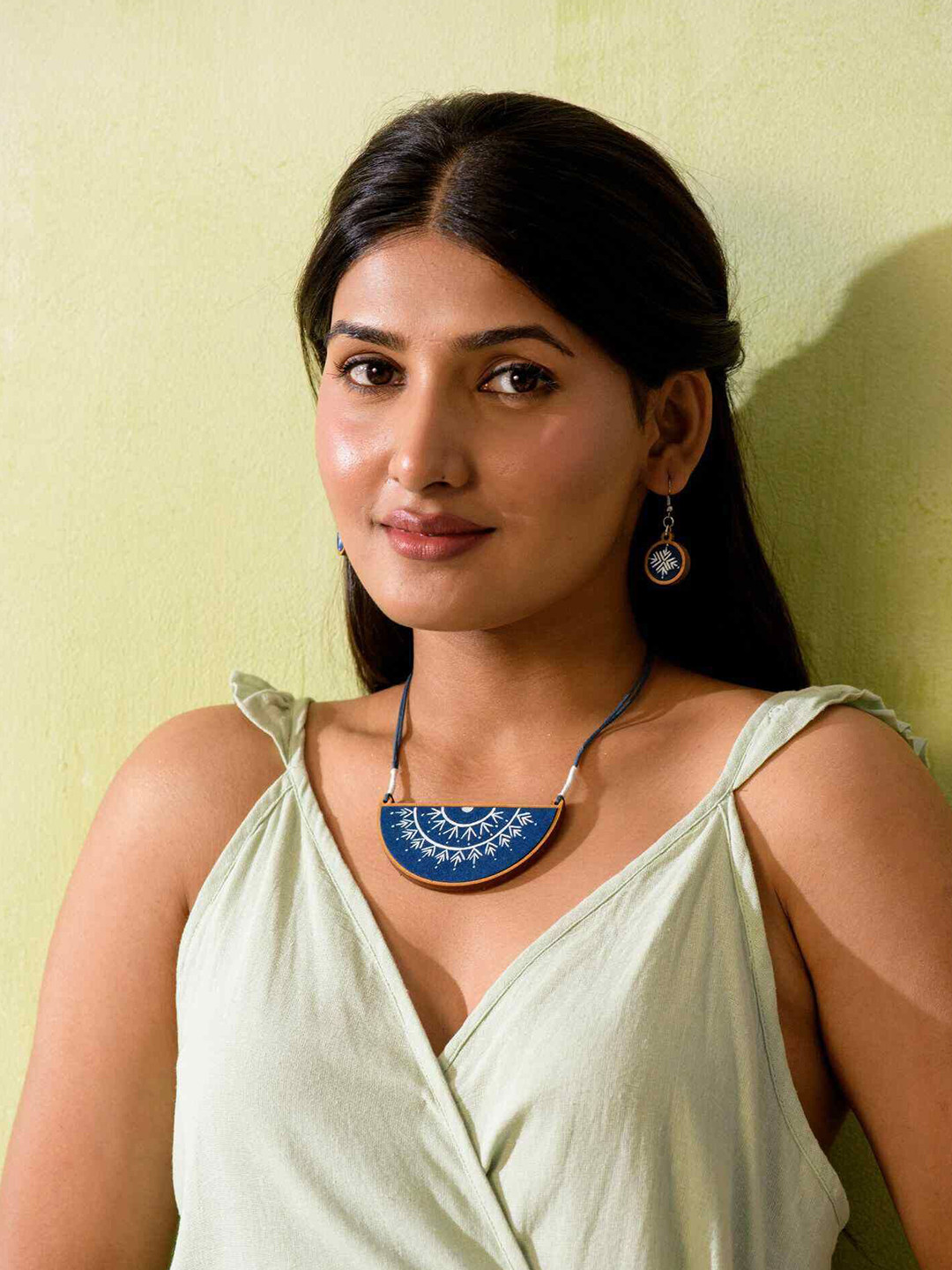WHE Upcycled Fabric Wooden Circular Drop Earrings