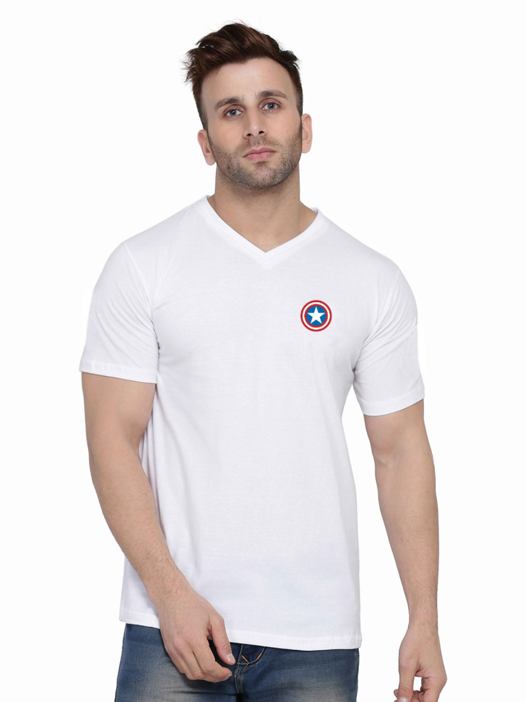 Blisstone Men Brand Logo Printed V-Neck Slim Fit T-shirt