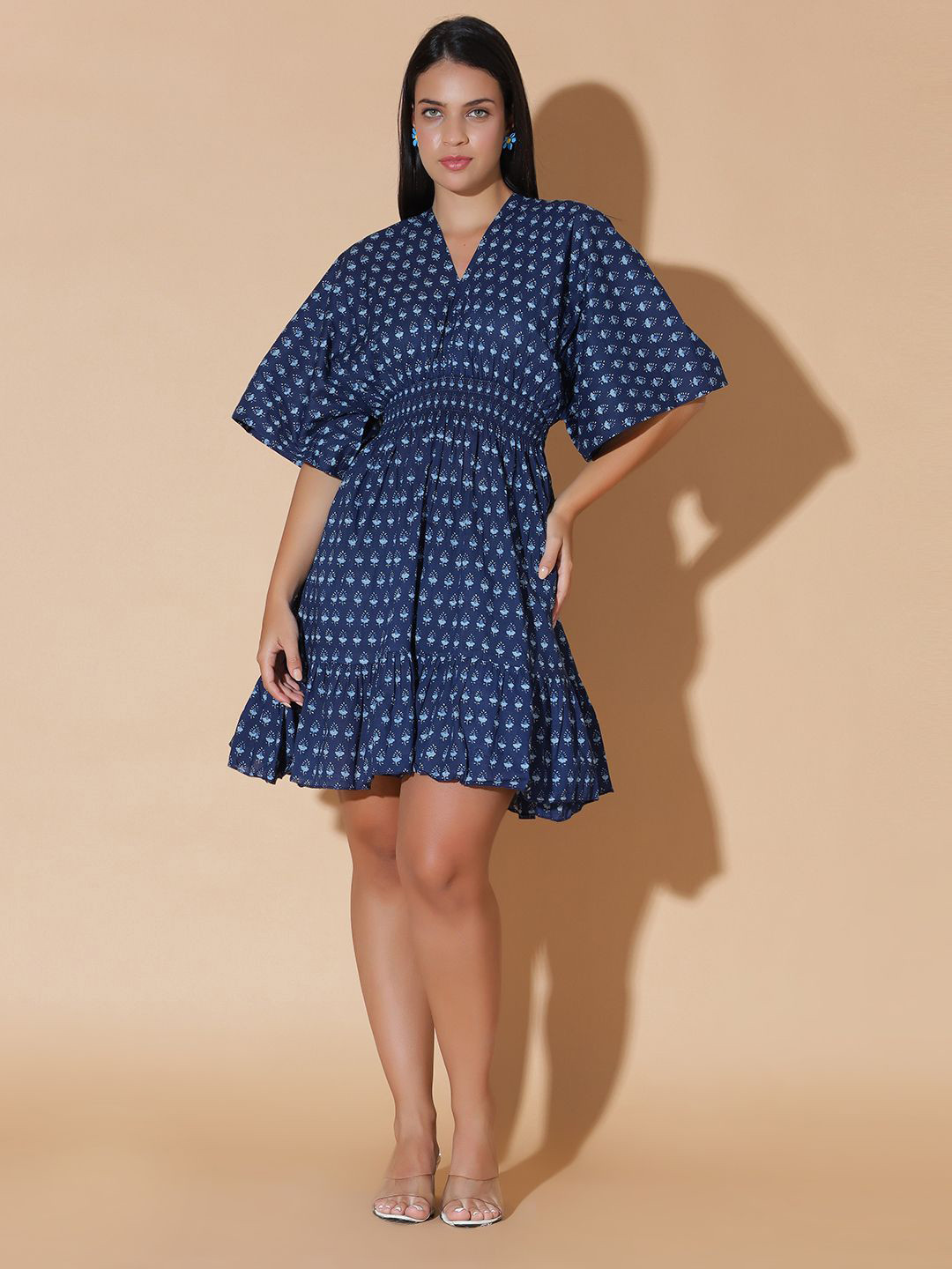 MOSHI Women Ethnic Print Kimono Sleeve Empire Dress