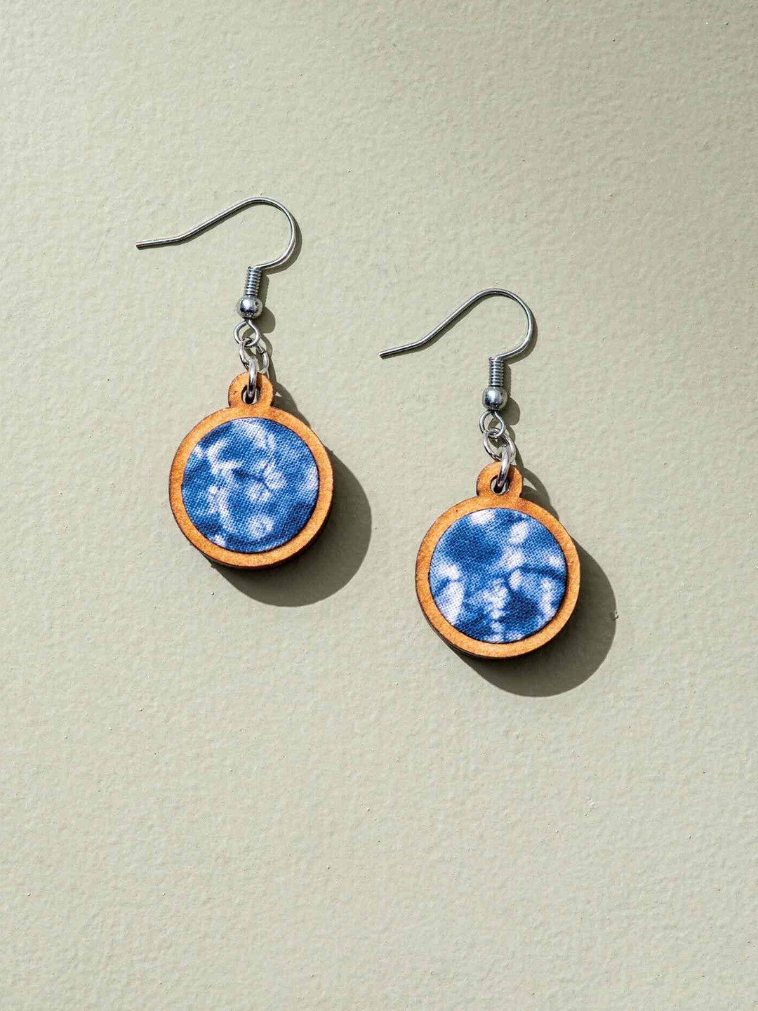 WHE Repurposed Wooden And Fabric Circular Drop Earrings