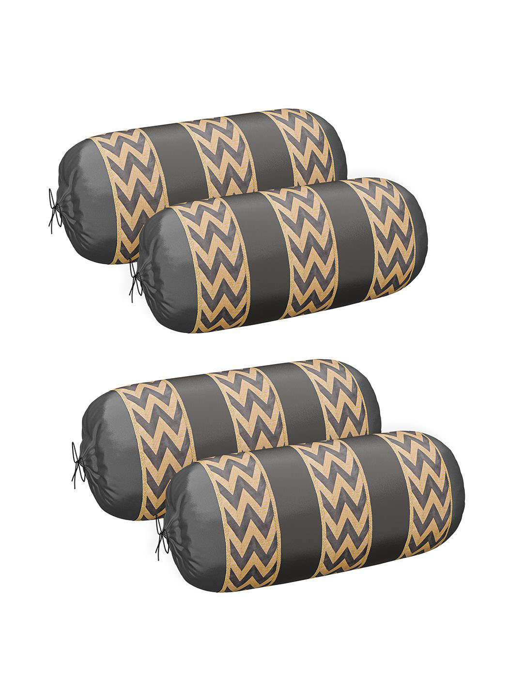 Kuber Industries Set Of 4 Grey & Beige With Drawstring Zig Zag Stripe Long Bolster Covers