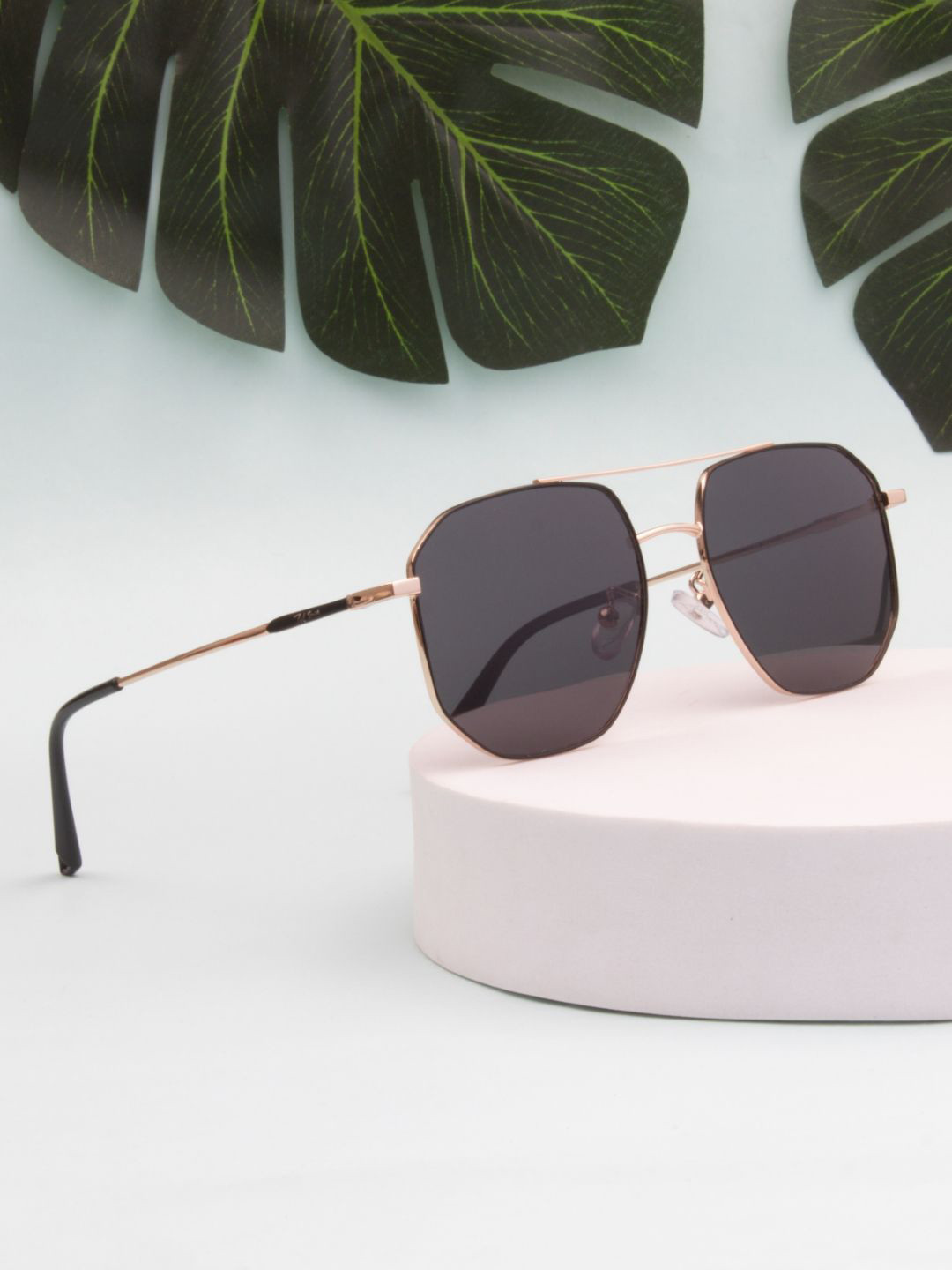 Ted Smith Unisex Gold-Black Metal Polarized Lens Aviator Sunglasses