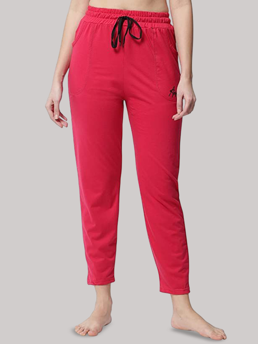 FIT N FAME Women Solid Lounge Pants with Typography Detail